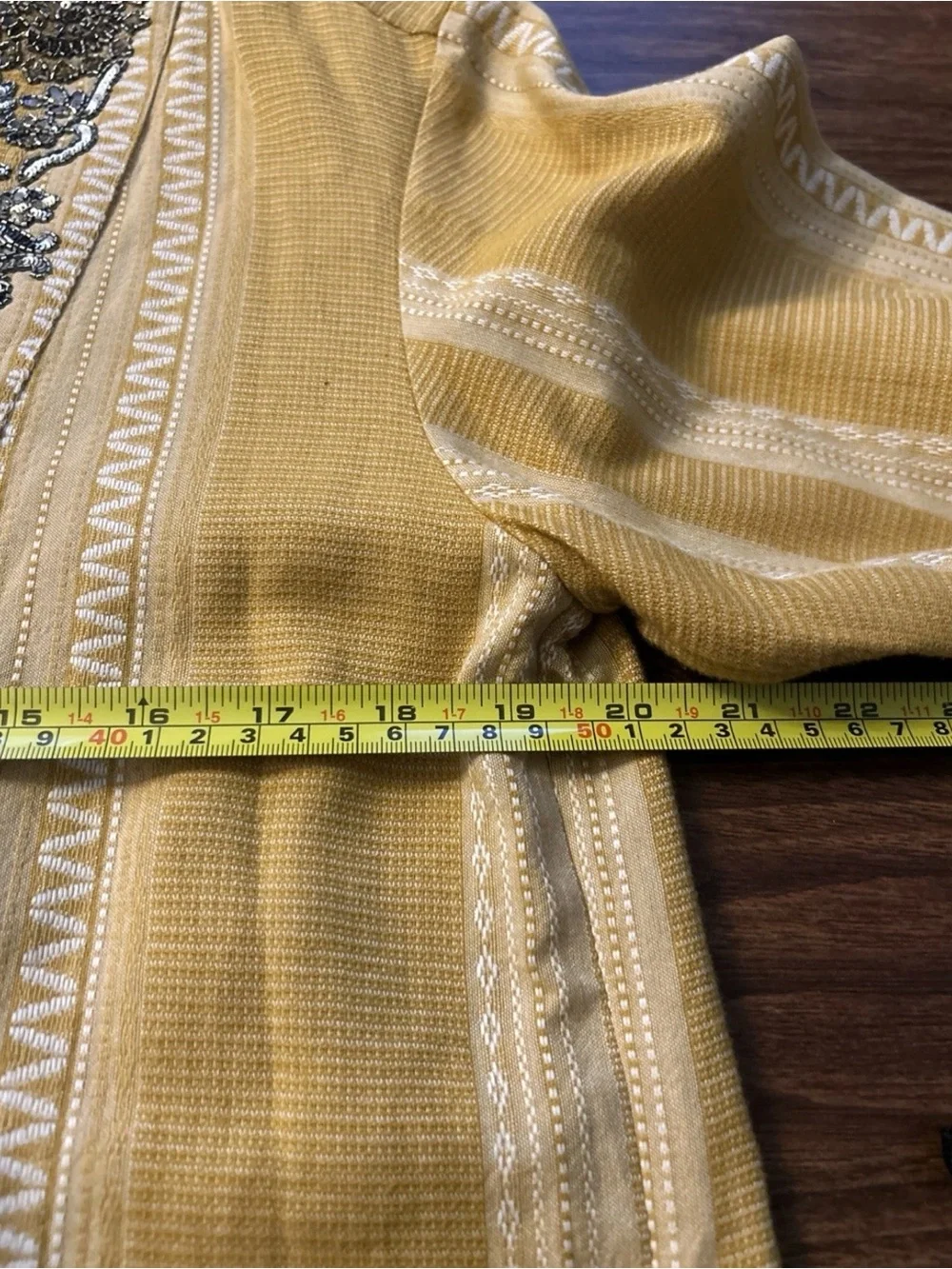 Tory Burch Set Women Sequin Embellished Yellow & Ivory Cotton Tunic 8 & Pants 6